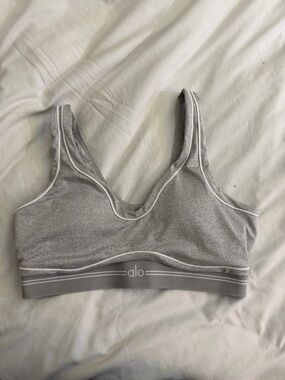 ALO Yoga Gray Heather Seam-Trim Sports Bra